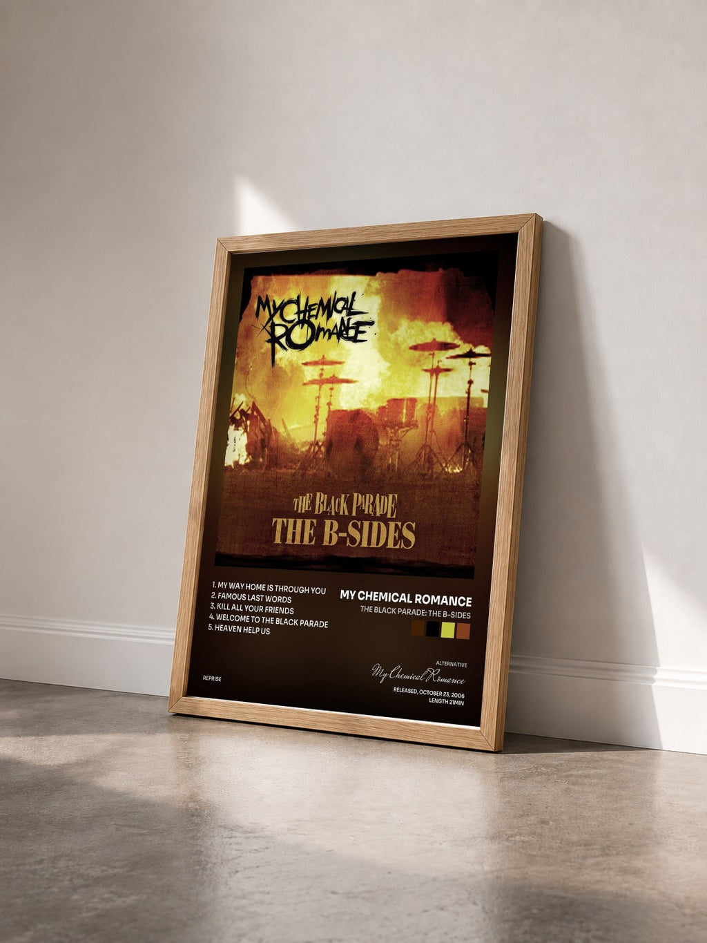 #bois Tableau de l'album The Black Parade: The B-Sides de My Chemical Romance vu de trois quarts, cadre en bois brut