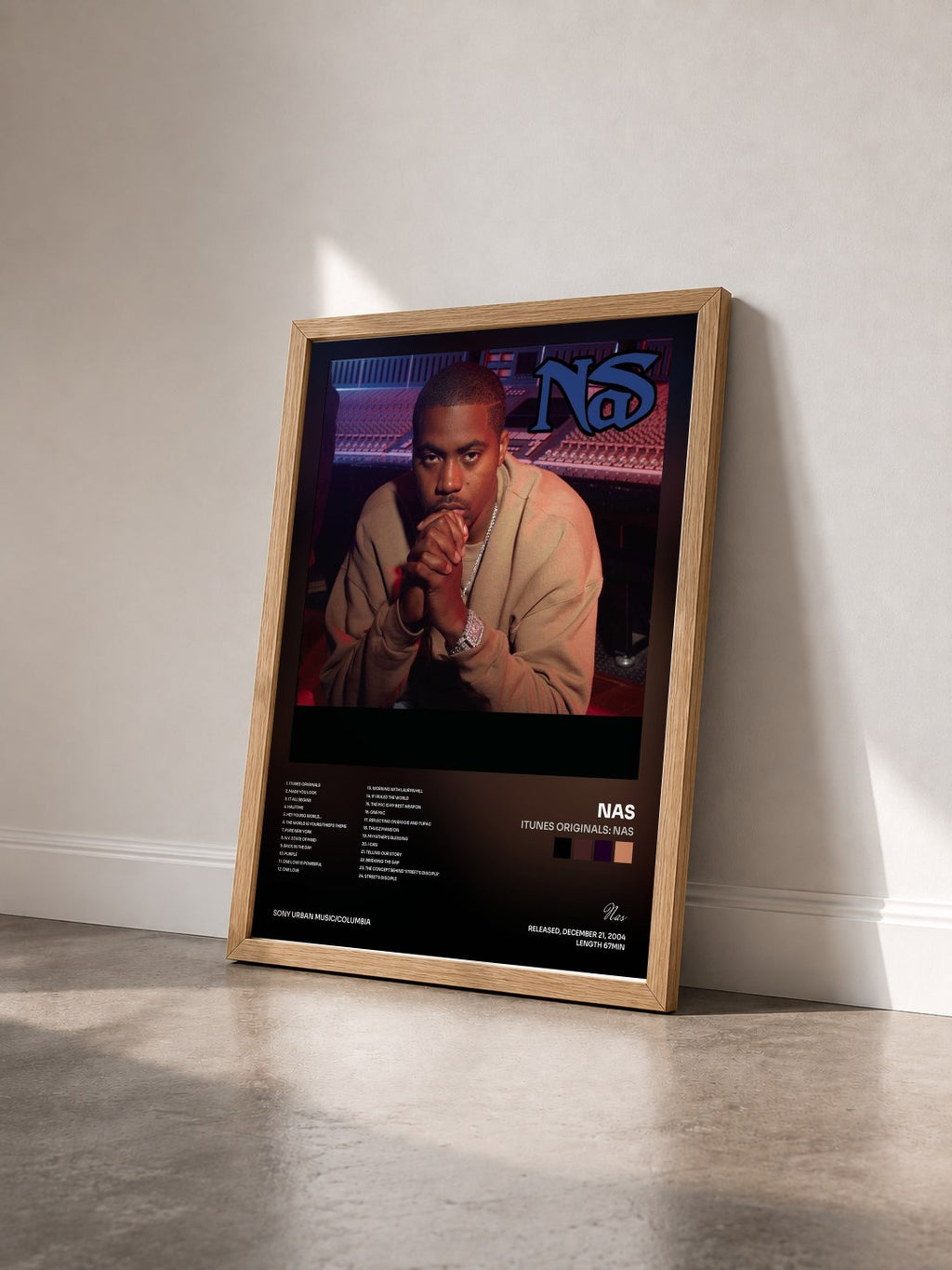 #bois Tableau de l'album iTunes Originals: Nas de Nas vu de trois quarts, cadre en bois brut