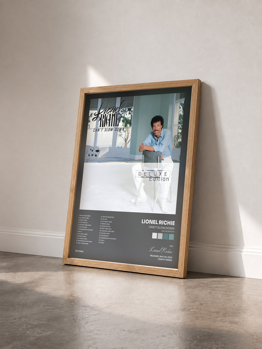 #bois Tableau de l'album Can't Slow Down (Deluxe Edition) de Lionel Richie vu de trois quarts, cadre en bois brut