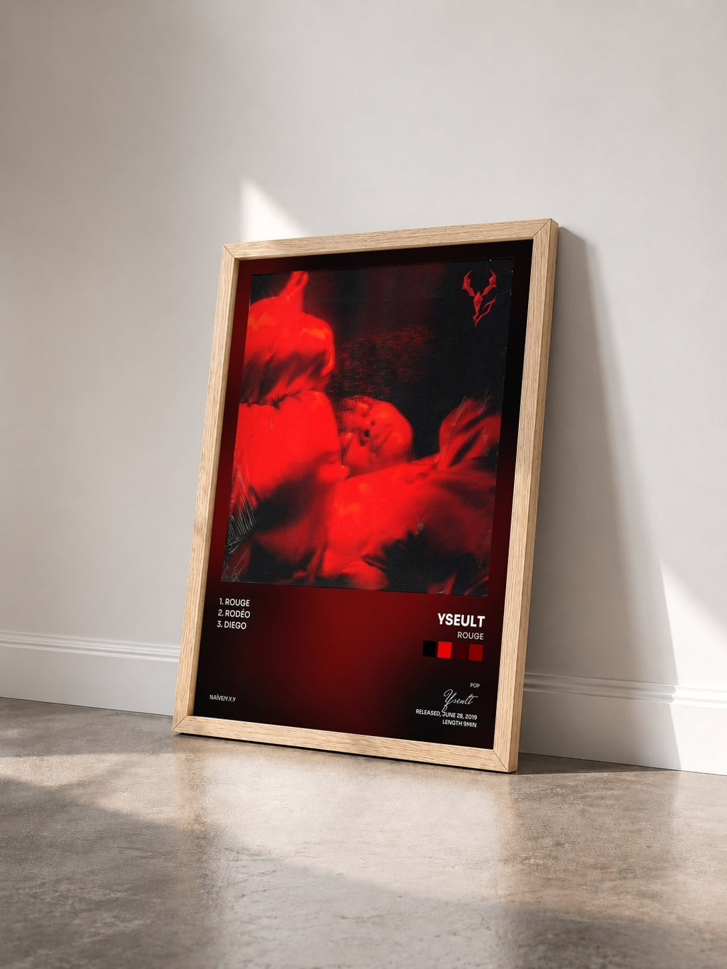 #bois Tableau de l'album Rouge de Yseult vu de trois quarts, cadre en bois brut