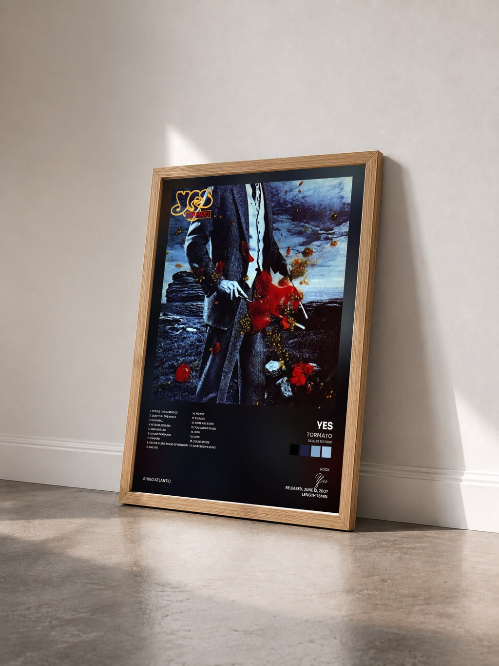 #bois Tableau de l'album Tormato (Deluxe Edition) de Yes vu de trois quarts, cadre en bois brut