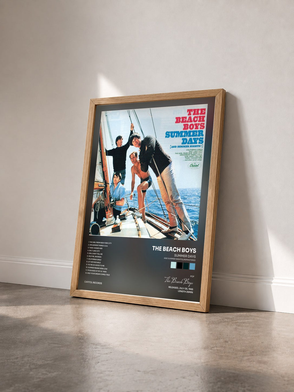 #bois Tableau de l'album Summer Days (And Summer Nights) (Remastered) de The Beach Boys vu de trois quarts, cadre en bois brut