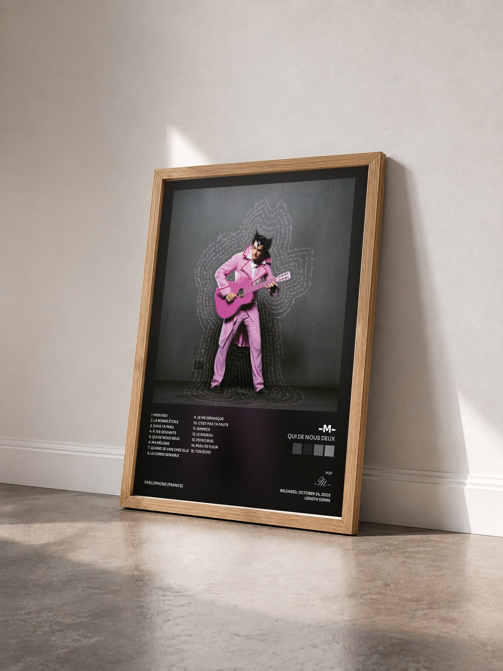 #bois Tableau de l'album Qui de nous deux de -M- vu de trois quarts, cadre en bois brut