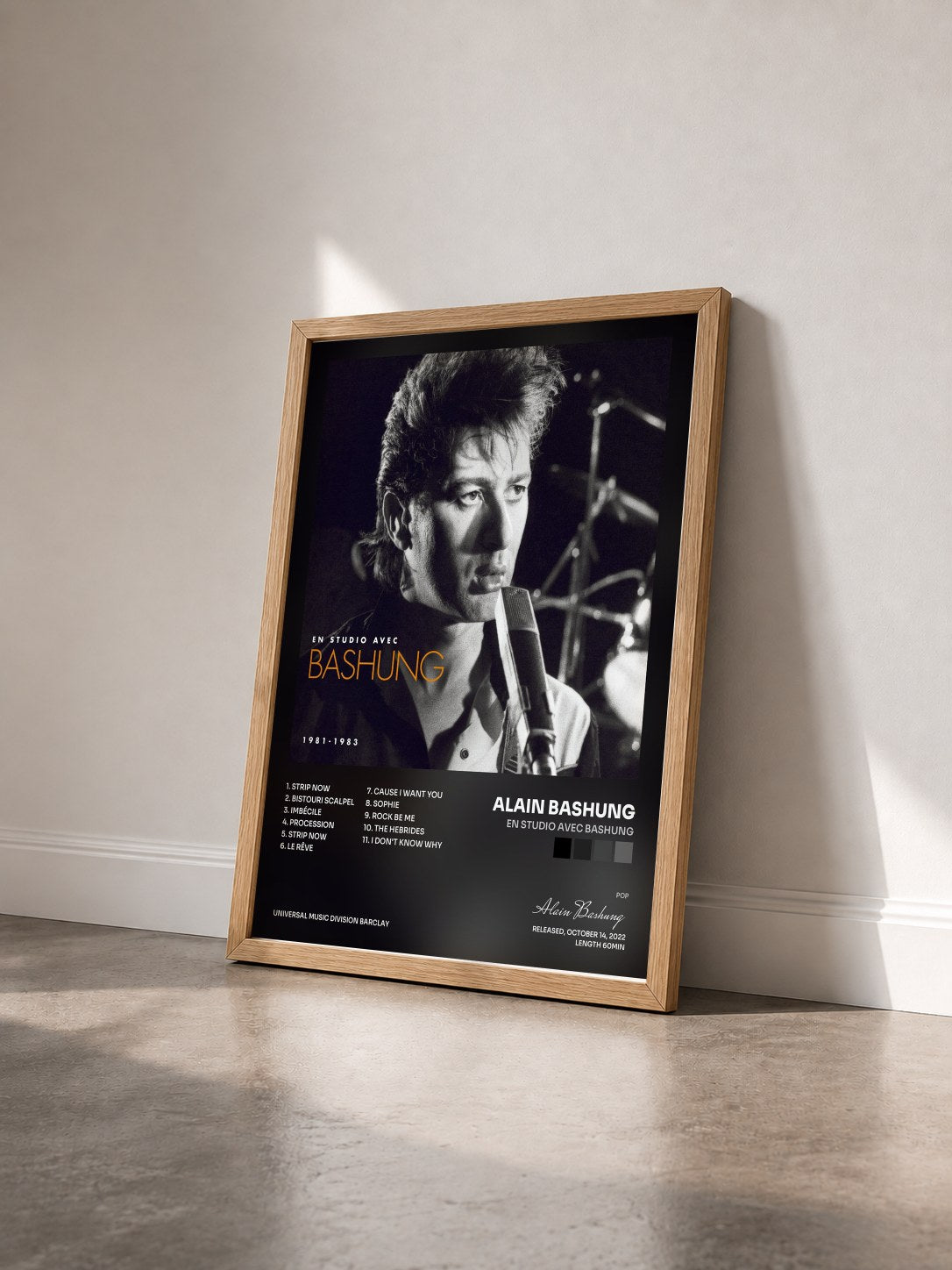 #bois Tableau de l'album En studio avec Bashung de Alain Bashung vu de trois quarts, cadre en bois brut