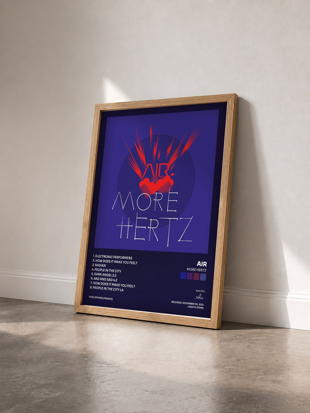 #bois Tableau de l'album More Hertz de Air vu de trois quarts, cadre en bois brut