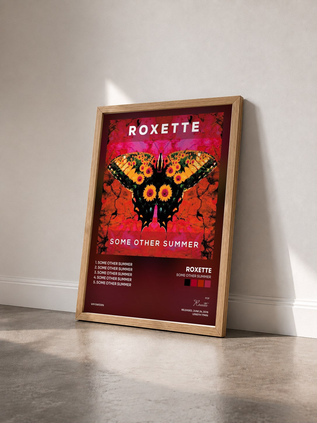 #bois Tableau de l'album Some Other Summer de Roxette vu de trois quarts, cadre en bois brut