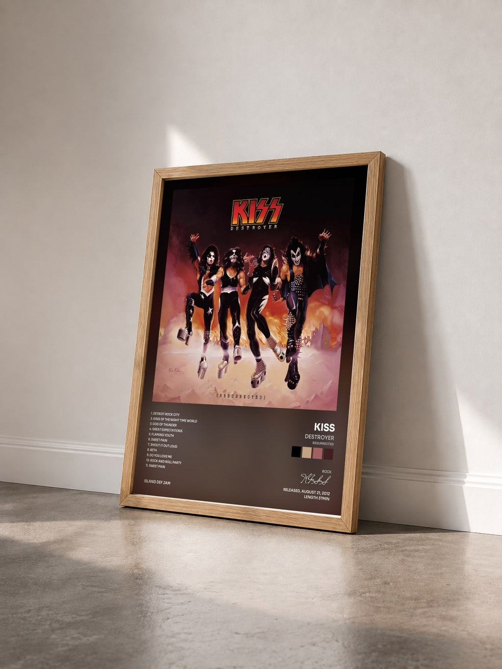 #bois Tableau de l'album Destroyer (Resurrected) de KISS vu de trois quarts, cadre en bois brut