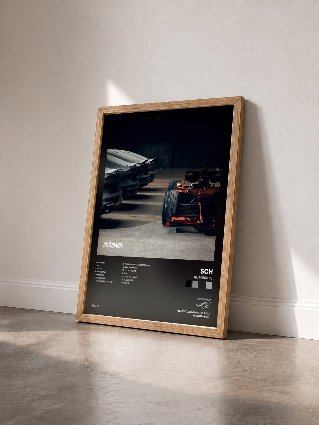 #bois Tableau de l'album Autobahn de SCH vu de trois quarts, cadre en bois brut