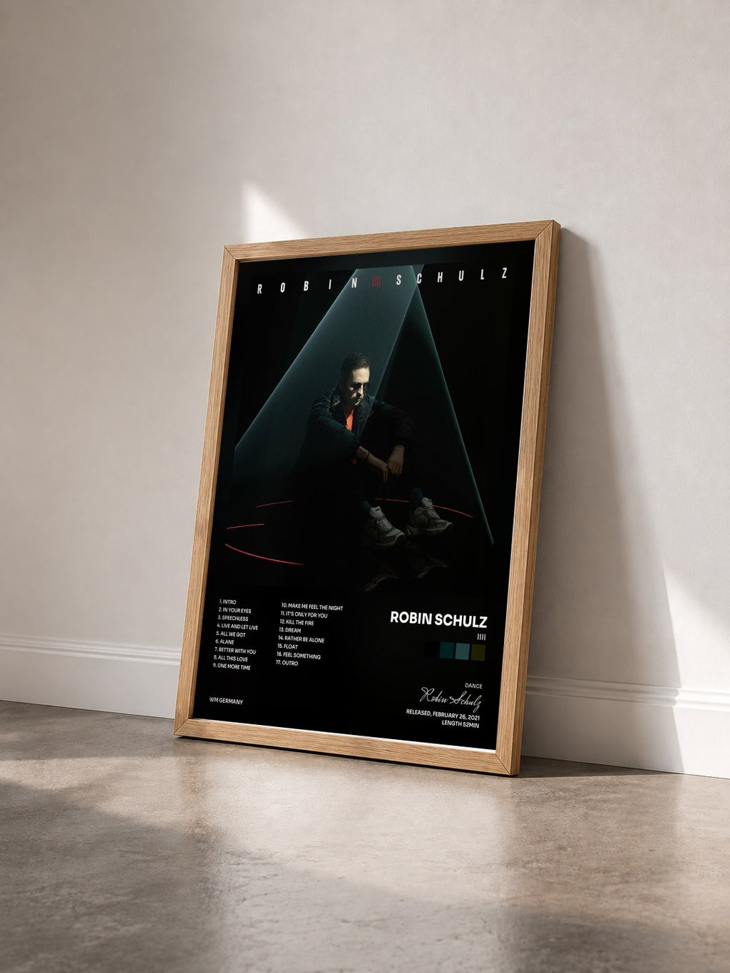 #bois Tableau de l'album IIII de Robin Schulz vu de trois quarts, cadre en bois brut