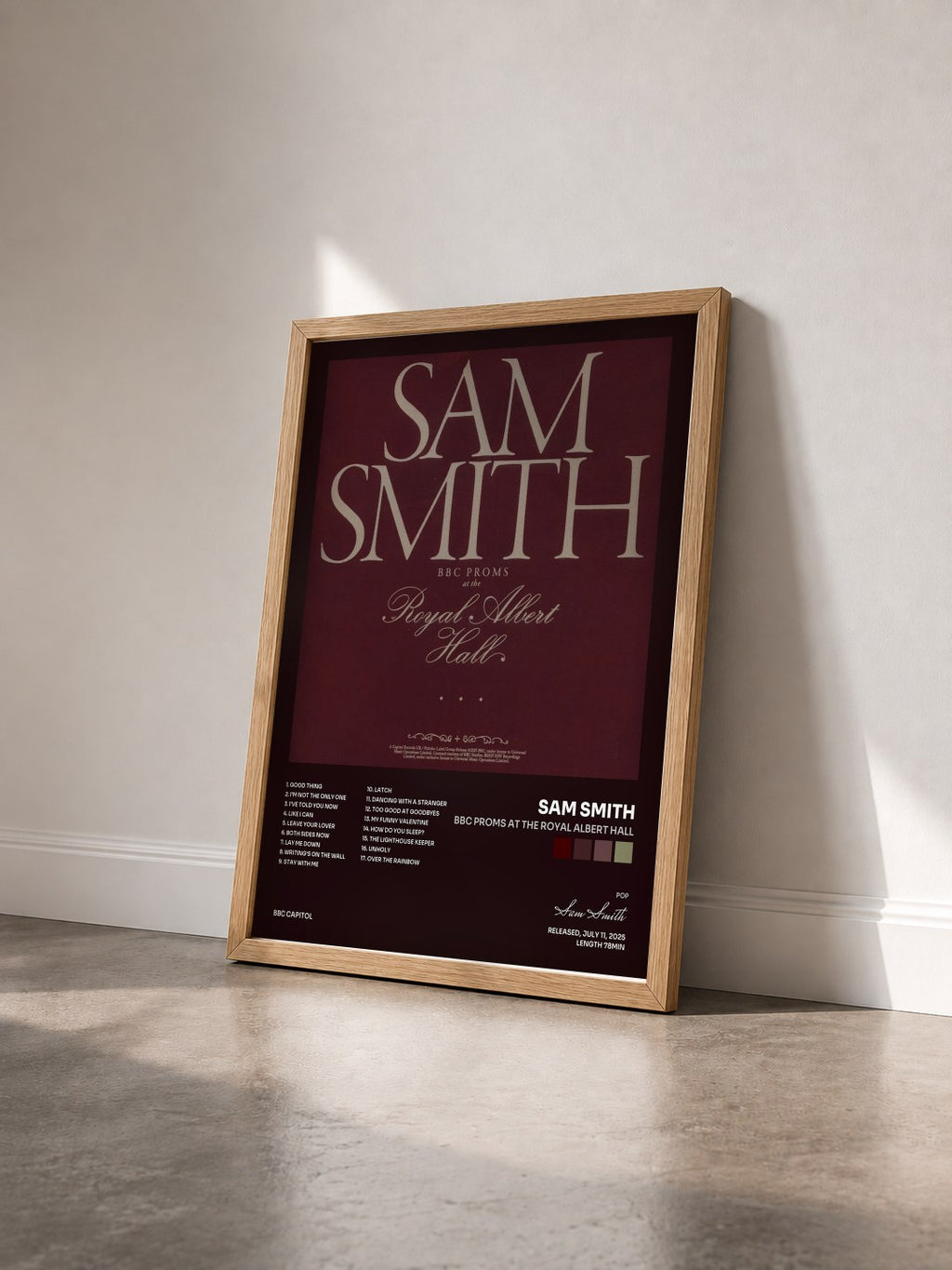 #bois Tableau de l'album BBC Proms At The Royal Albert Hall de Sam Smith vu de trois quarts, cadre en bois brut
