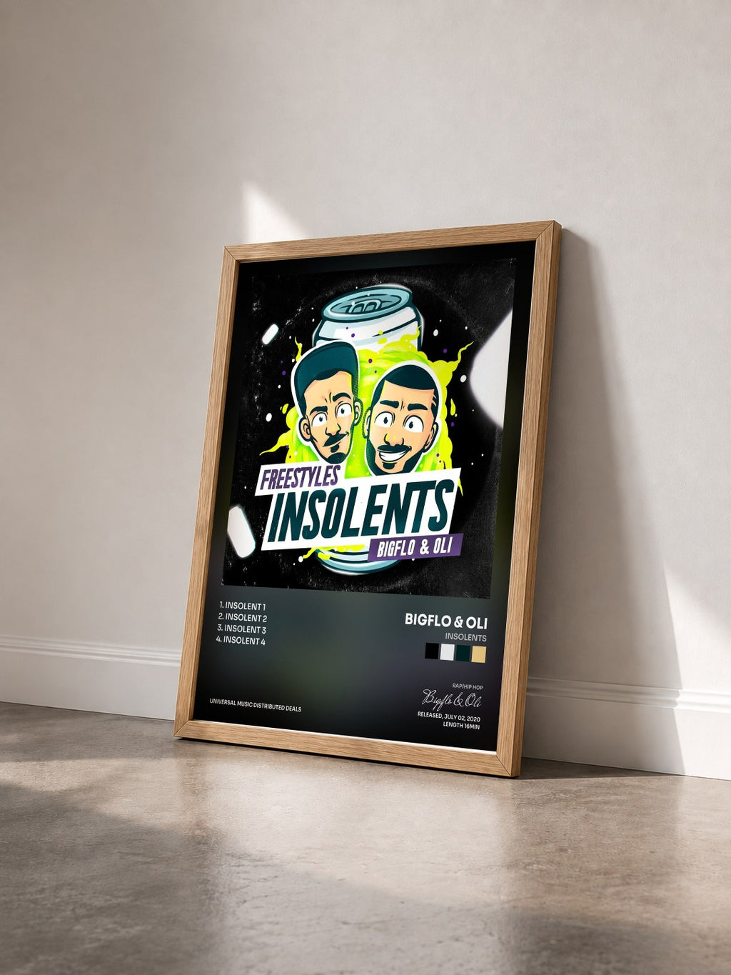#bois Tableau de l'album Insolents de Bigflo & Oli vu de trois quarts, cadre en bois brut