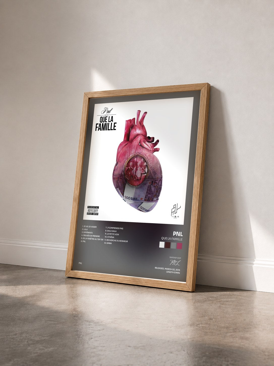 #bois Tableau de l'album Que la famille de PNL vu de trois quarts, cadre en bois brut