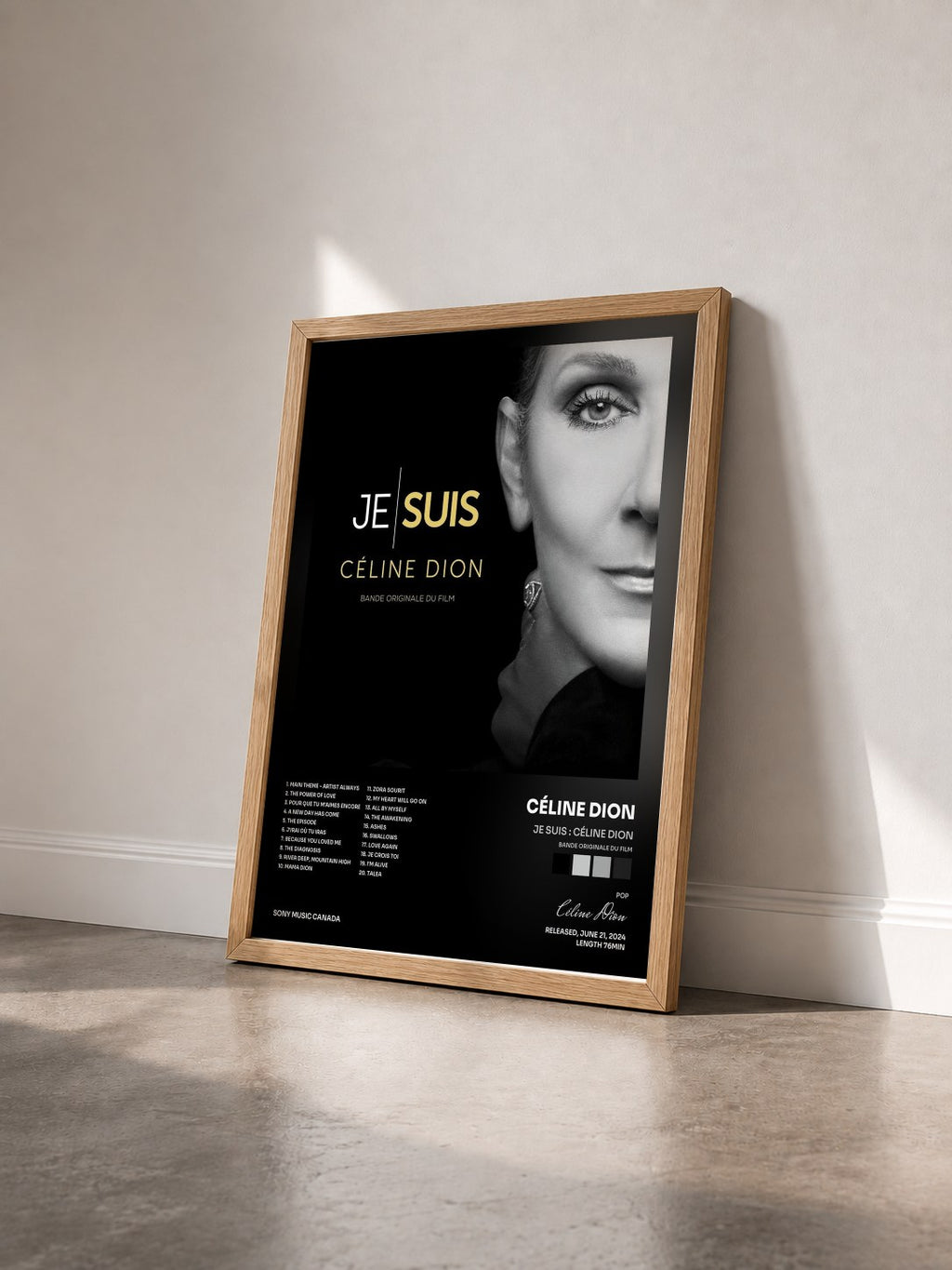 #bois Tableau de l'album JE SUIS : CÉLINE DION (Bande originale du film) de Céline Dion vu de trois quarts, cadre en bois brut