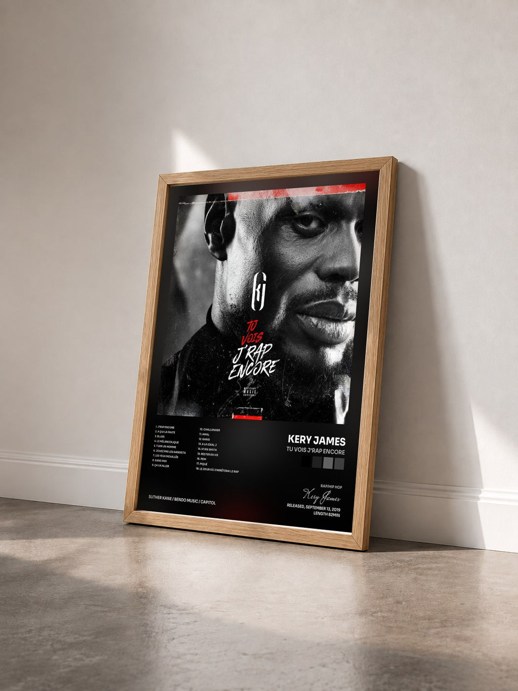 #bois Tableau de l'album Tu vois j'rap encore de Kery James vu de trois quarts, cadre en bois brut