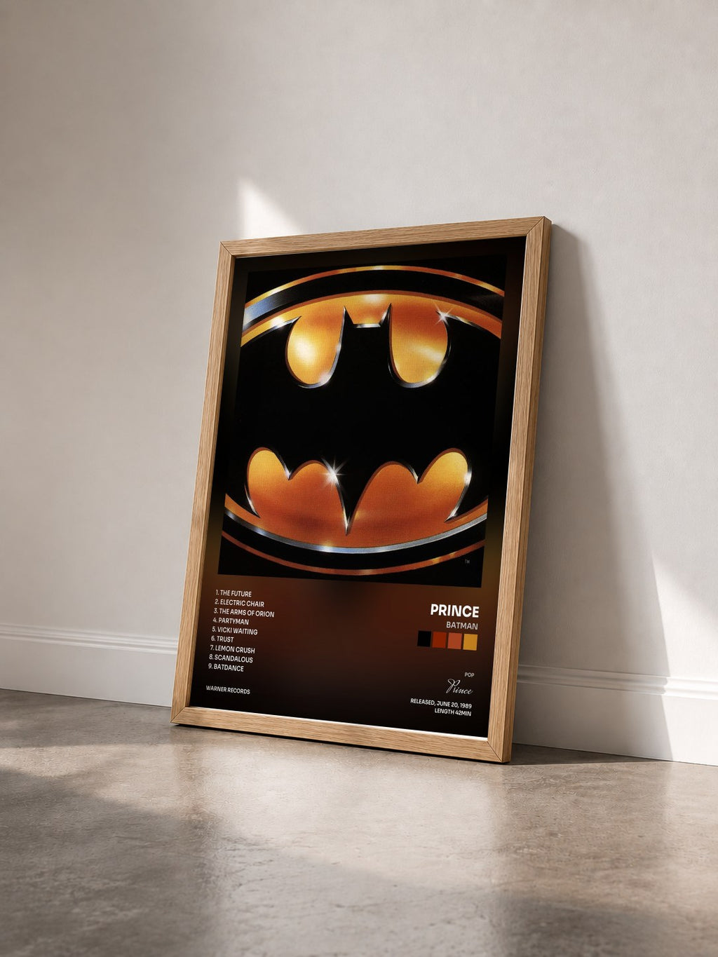 #bois Tableau de l'album Batman de Prince vu de trois quarts, cadre en bois brut