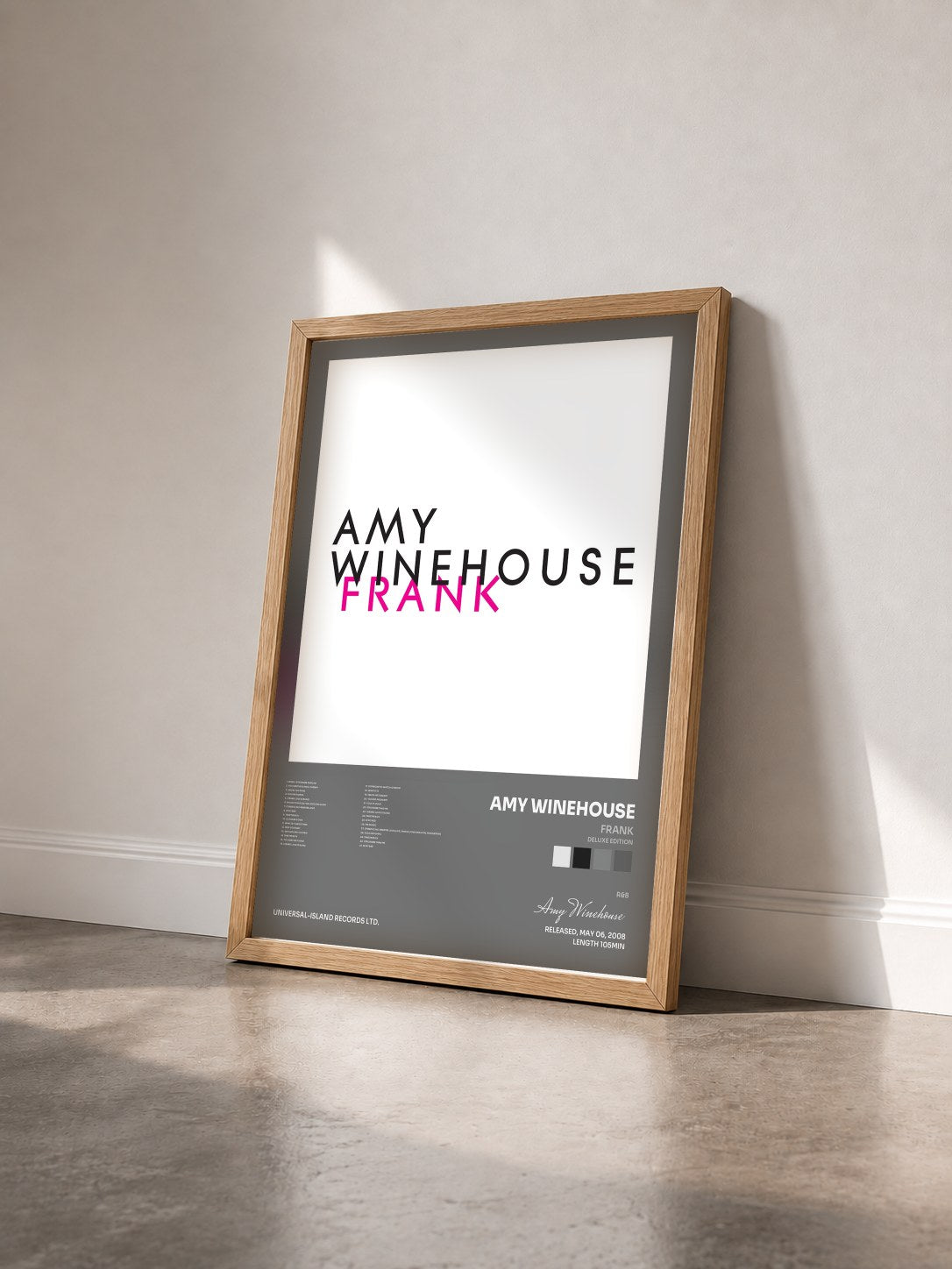 #bois Tableau de l'album Frank (Deluxe Edition) de Amy Winehouse vu de trois quarts, cadre en bois brut
