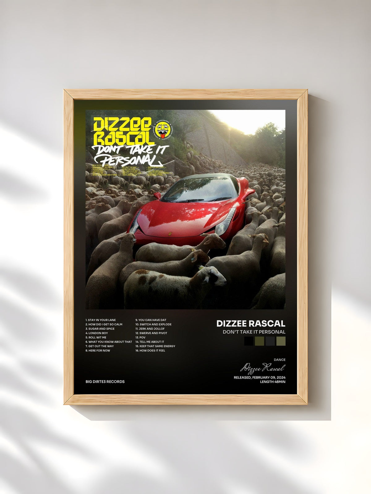 #bois Tableau de l'album Don't Take It Personal de Dizzee Rascal, cadre en bois brut, imprimé et encadré en France