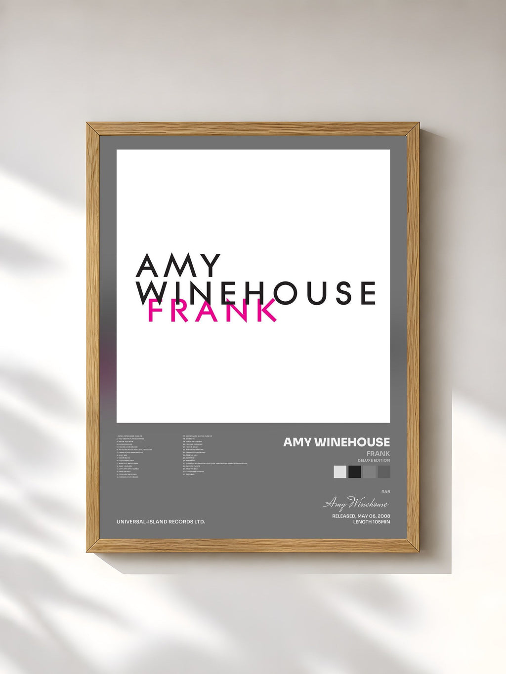 #bois Tableau de l'album Frank (Deluxe Edition) de Amy Winehouse, cadre en bois brut, imprimé et encadré en France