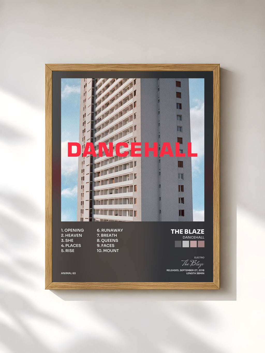 #bois Tableau de l'album DANCEHALL de The Blaze, cadre en bois brut, imprimé et encadré en France