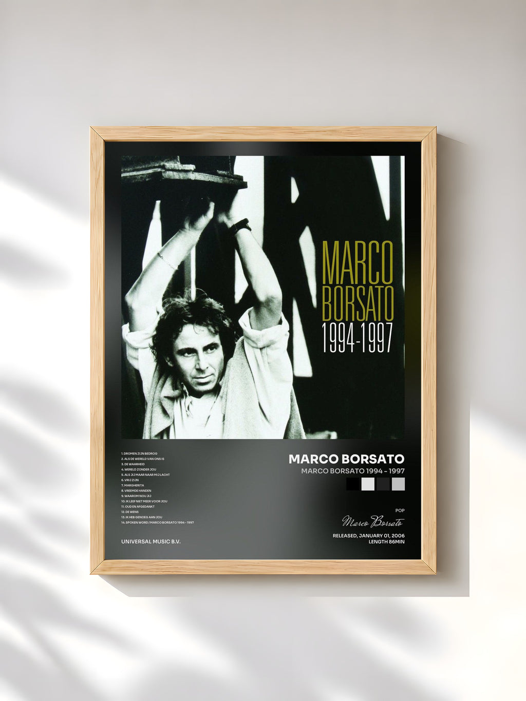#bois Tableau de l'album Marco Borsato 1994 - 1997 de Marco Borsato, cadre en bois brut, imprimé et encadré en France