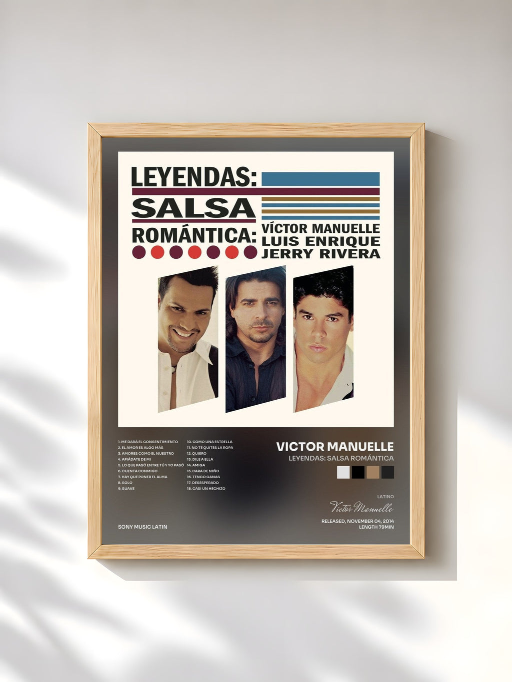 #bois Tableau de l'album Leyendas: Salsa Romántica de Victor Manuelle, cadre en bois brut, imprimé et encadré en France