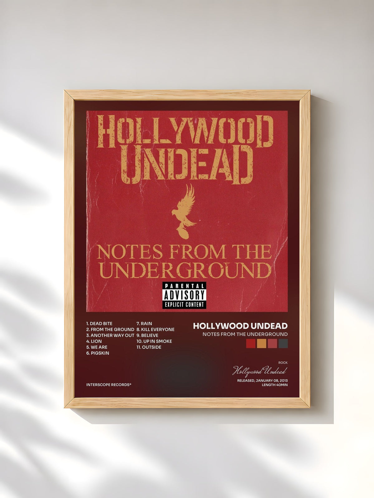 #bois Tableau de l'album Notes From The Underground de Hollywood Undead, cadre en bois brut, imprimé et encadré en France