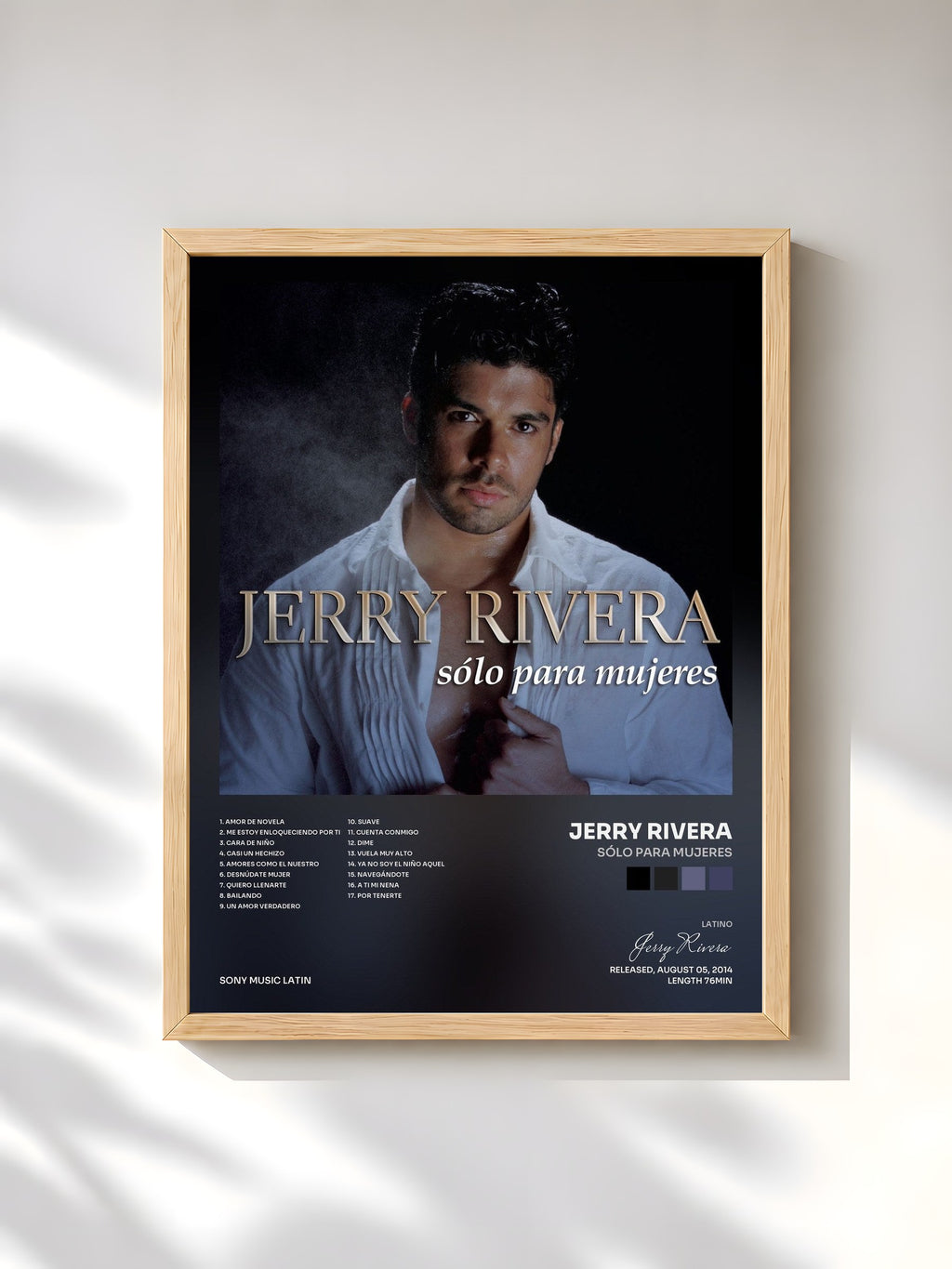 #bois Tableau de l'album Sólo para Mujeres de Jerry Rivera, cadre en bois brut, imprimé et encadré en France