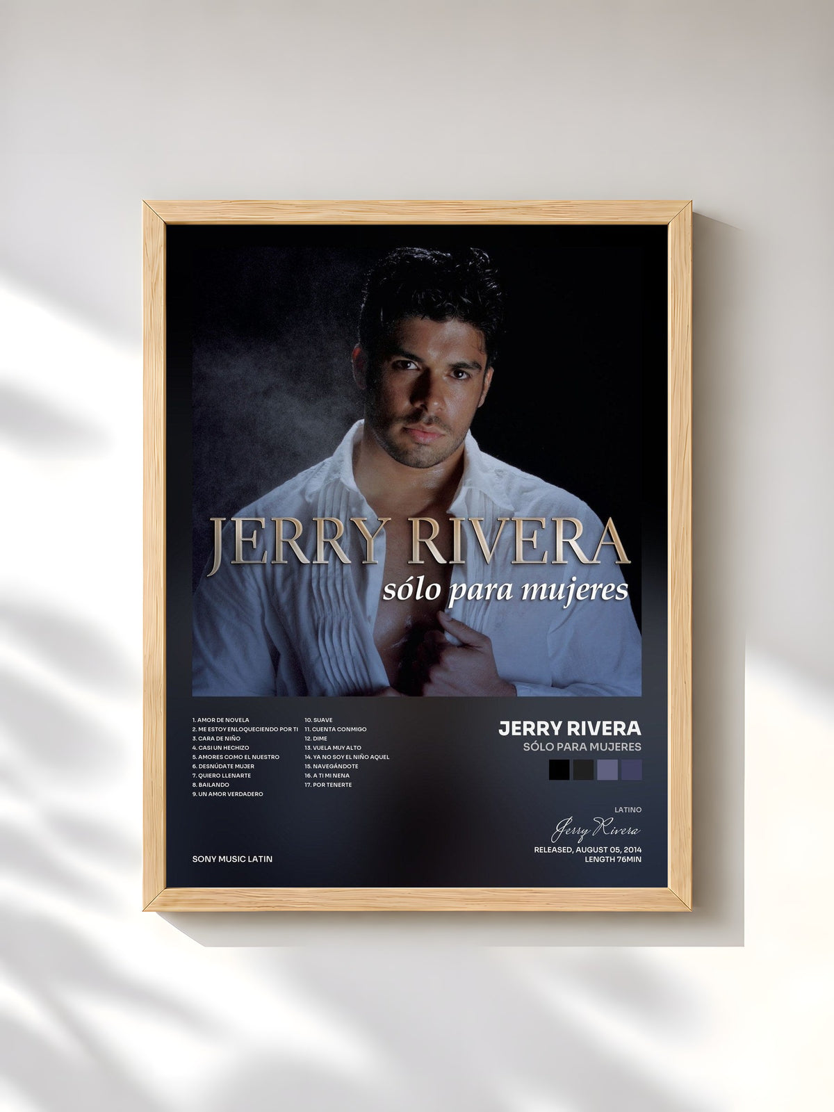 #bois Tableau de l'album Sólo para Mujeres de Jerry Rivera, cadre en bois brut, imprimé et encadré en France