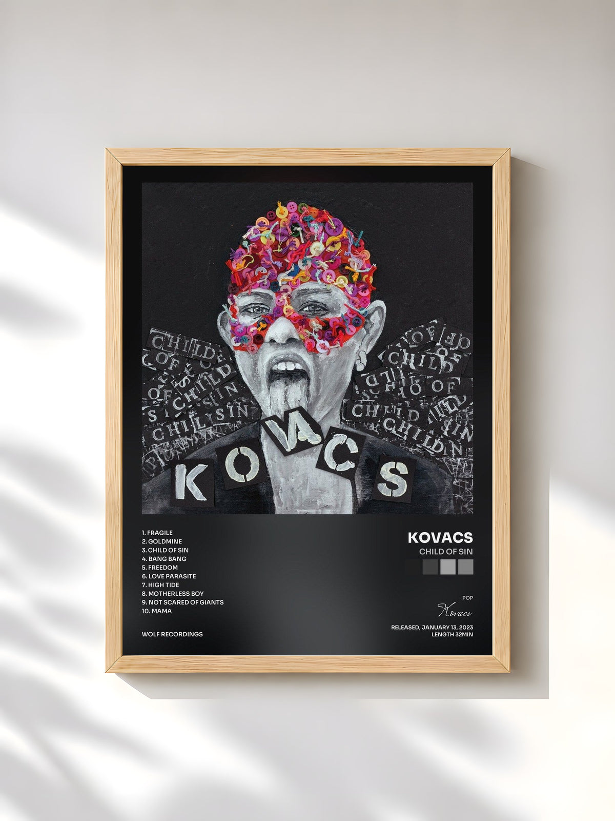 #bois Tableau de l'album Child Of Sin de Kovacs, cadre en bois brut, imprimé et encadré en France