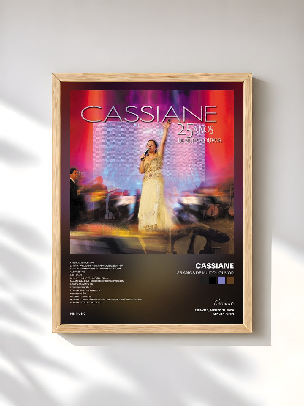#bois Tableau de l'album 25 Anos de Muito Louvor de Cassiane, cadre en bois brut, imprimé et encadré en France