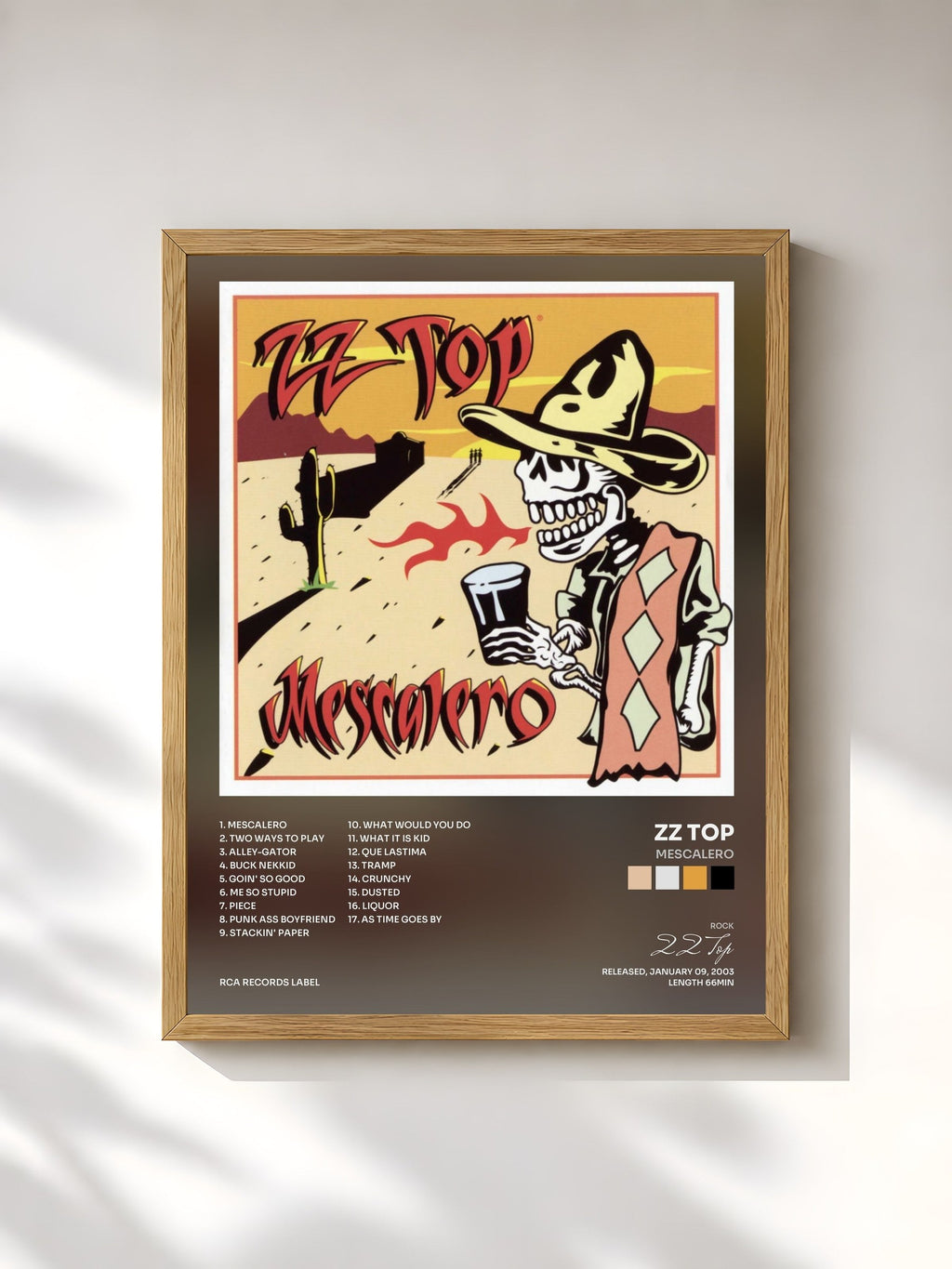 #bois Tableau de l'album Mescalero de ZZ Top, cadre en bois brut, imprimé et encadré en France