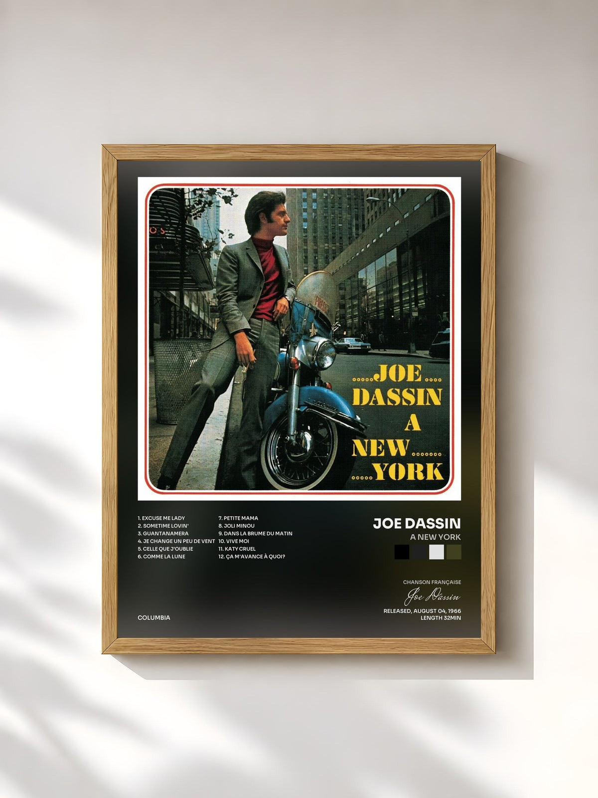 #bois Tableau de l'album A New York de Joe Dassin, cadre en bois brut, imprimé et encadré en France
