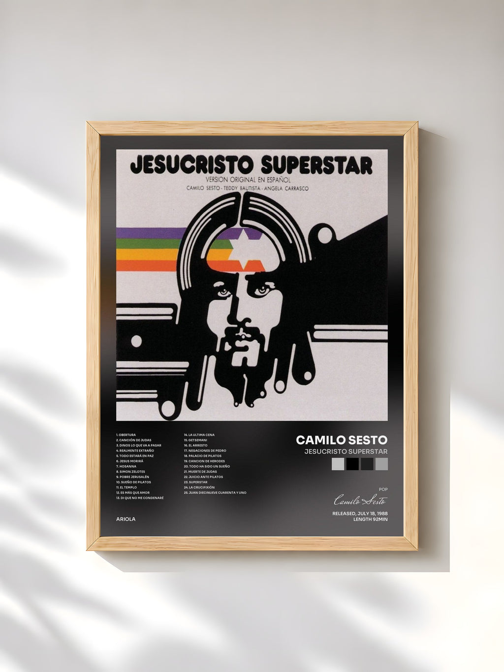 #bois Tableau de l'album Jesucristo Superstar de Camilo Sesto, cadre en bois brut, imprimé et encadré en France