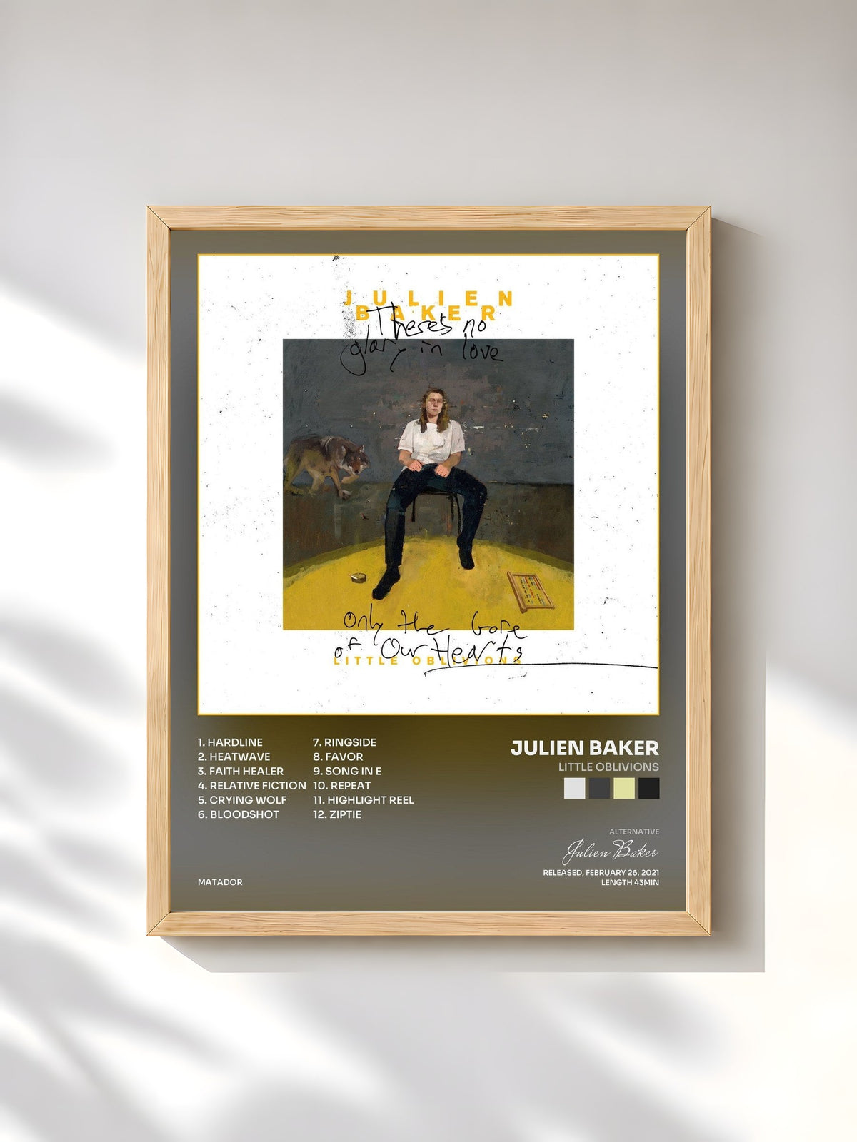 #bois Tableau de l'album Little Oblivions de Julien Baker, cadre en bois brut, imprimé et encadré en France