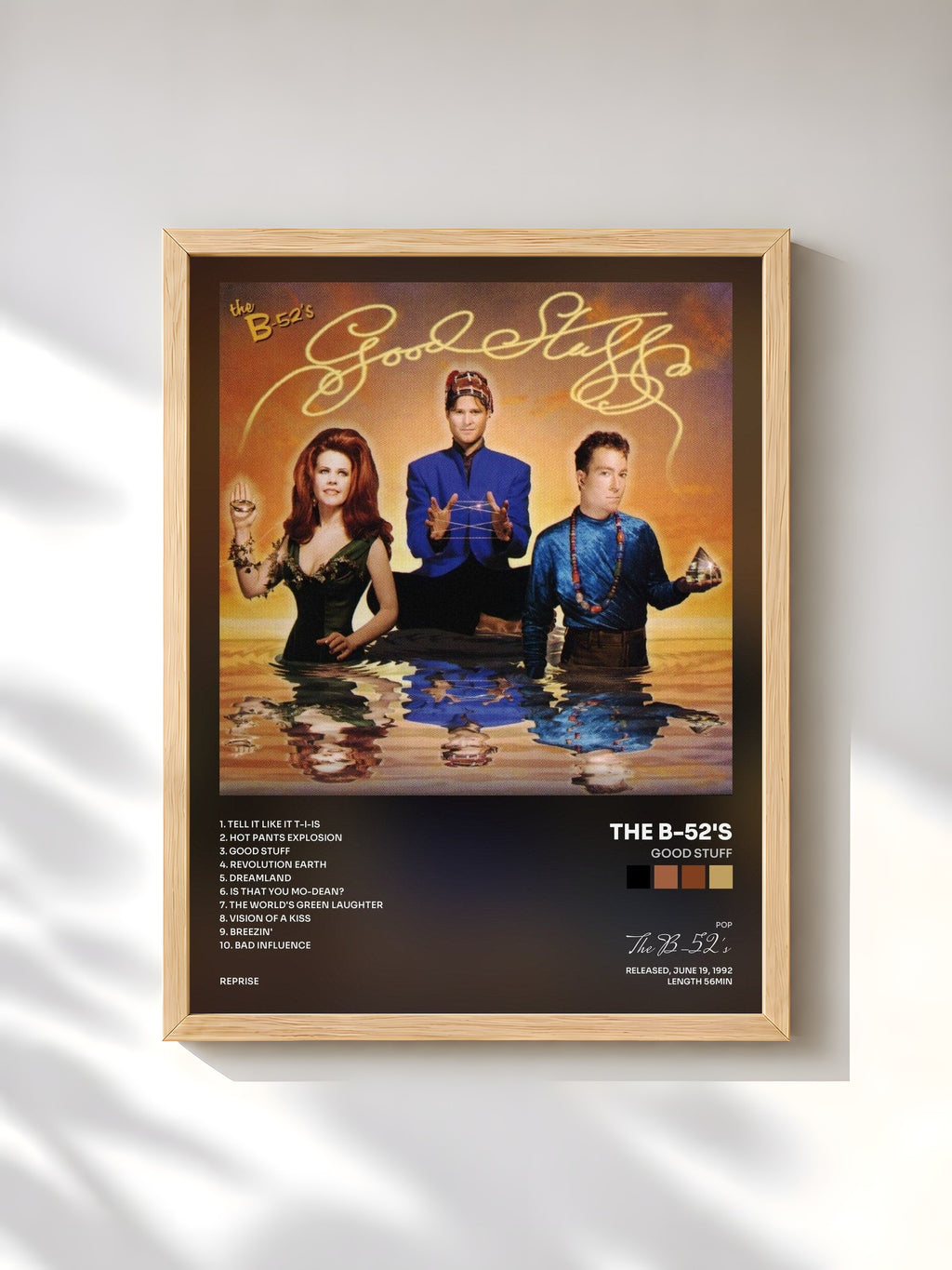 #bois Tableau de l'album Good Stuff de The B-52's, cadre en bois brut, imprimé et encadré en France