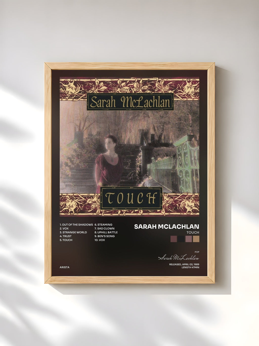 #bois Tableau de l'album Touch de Sarah McLachlan, cadre en bois brut, imprimé et encadré en France