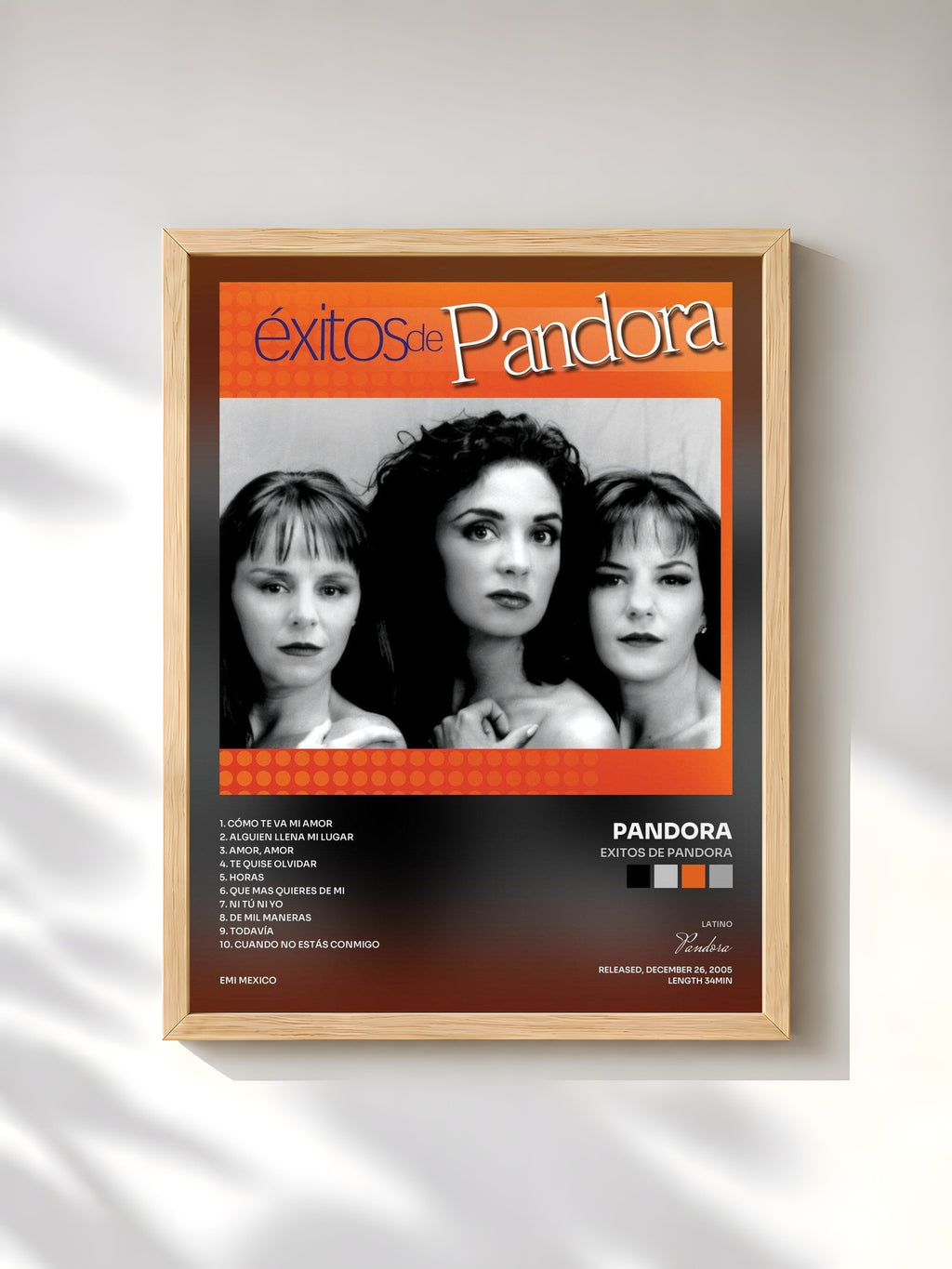 #bois Tableau de l'album Exitos De Pandora de Pandora, cadre en bois brut, imprimé et encadré en France