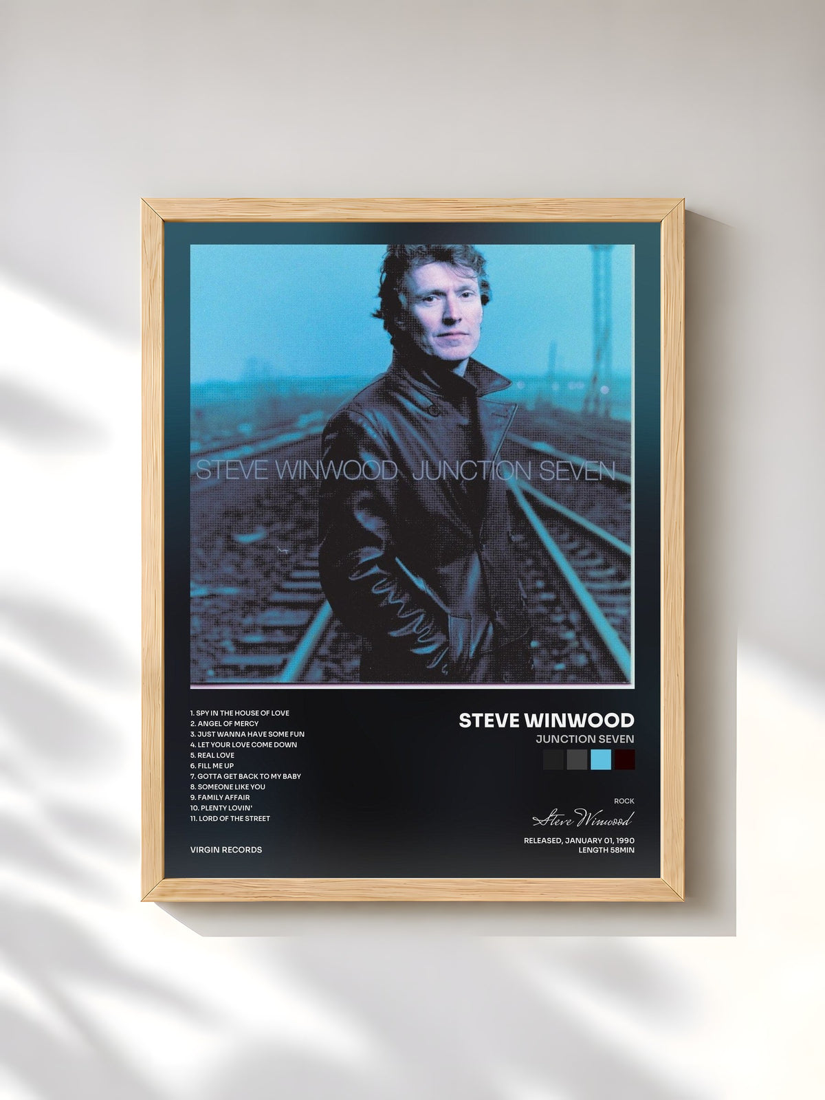 #bois Tableau de l'album Junction Seven de Steve Winwood, cadre en bois brut, imprimé et encadré en France