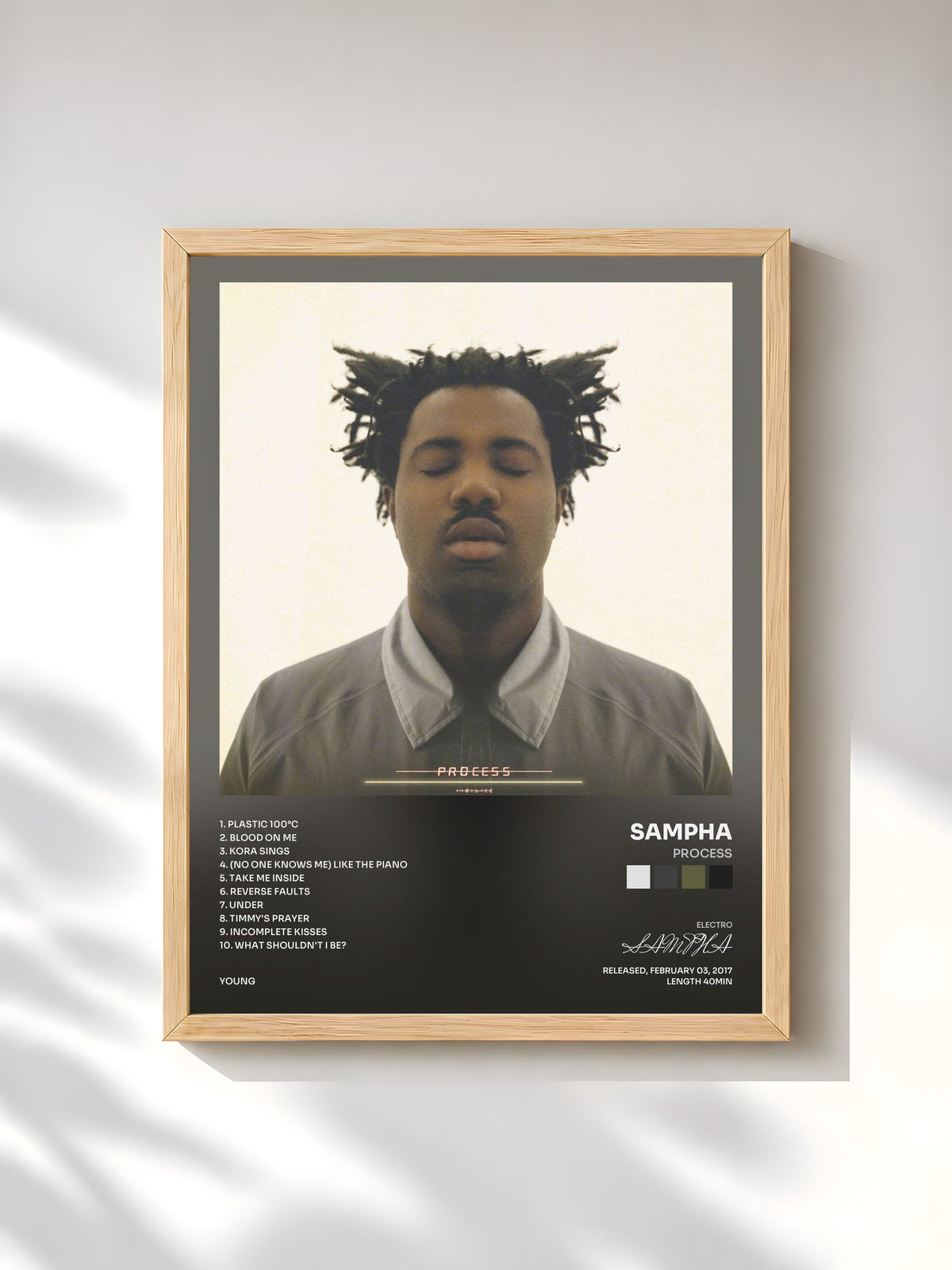 #bois Tableau de l'album Process de SAMPHA, cadre en bois brut, imprimé et encadré en France