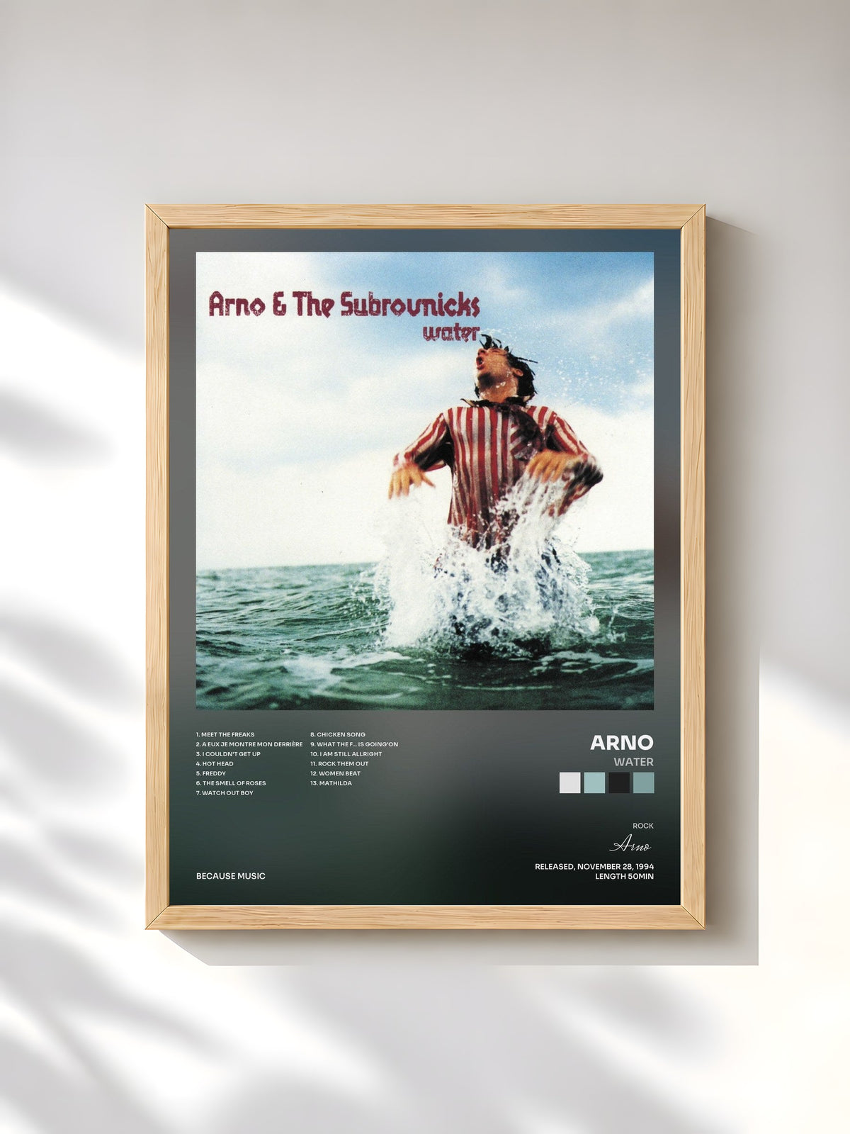 #bois Tableau de l'album Water de Arno, cadre en bois brut, imprimé et encadré en France