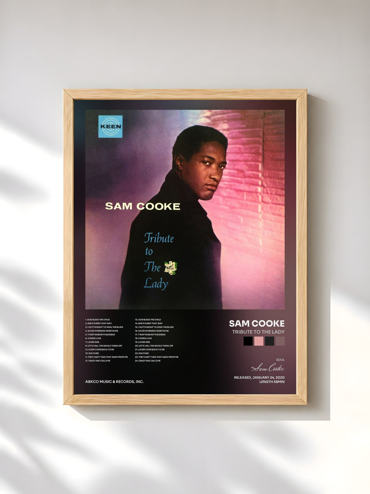 #bois Tableau de l'album Tribute To The Lady de Sam Cooke, cadre en bois brut, imprimé et encadré en France