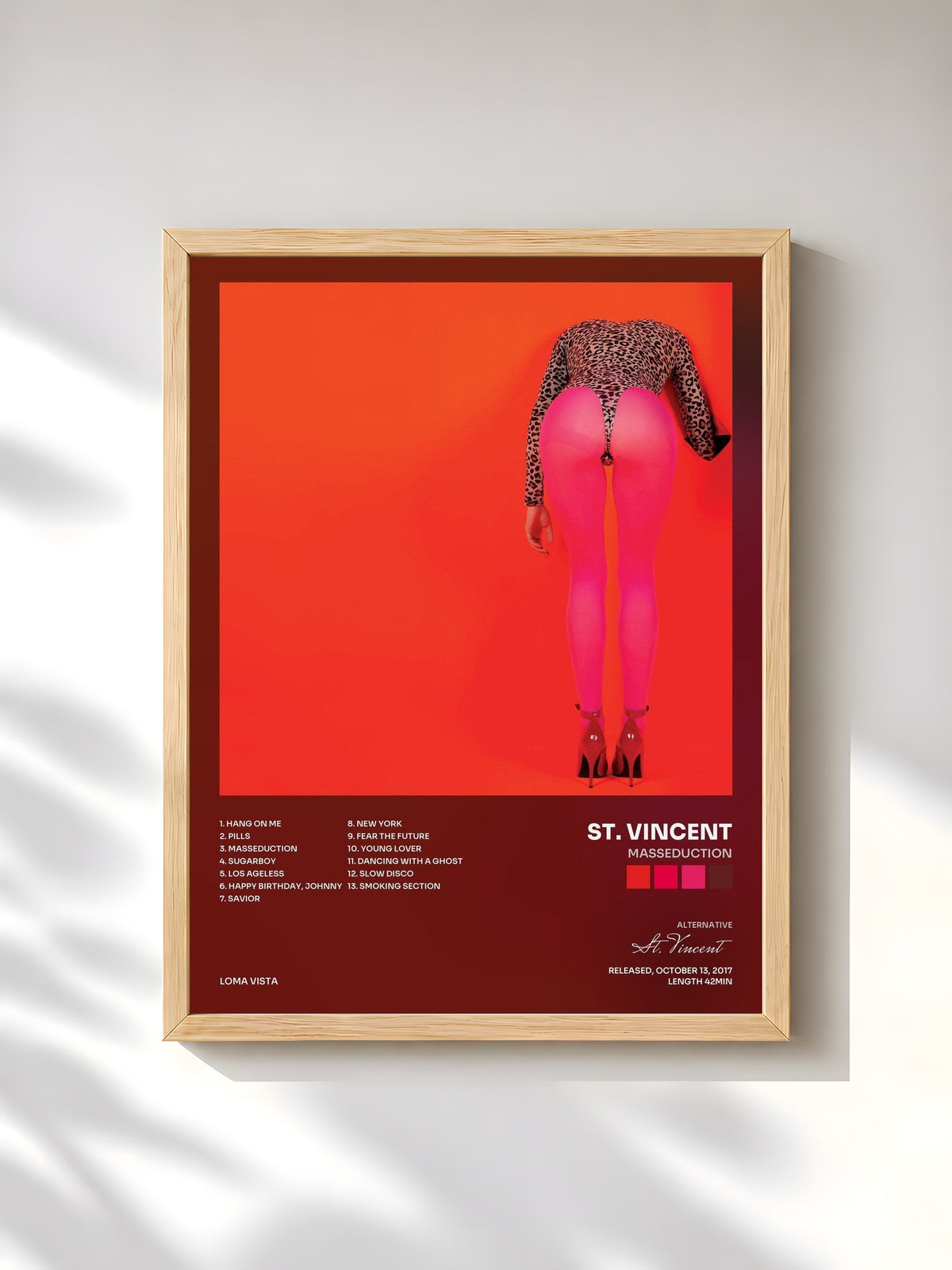 #bois Tableau de l'album MASSEDUCTION de St. Vincent, cadre en bois brut, imprimé et encadré en France