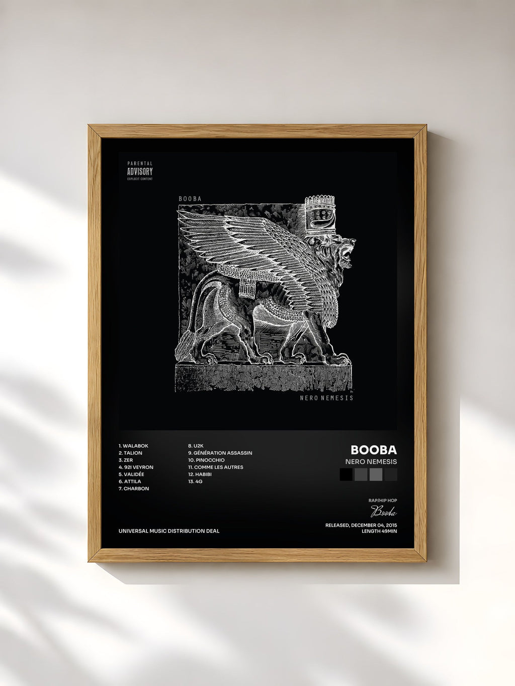 #bois Tableau de l'album Nero nemesis de Booba, cadre en bois brut, imprimé et encadré en France