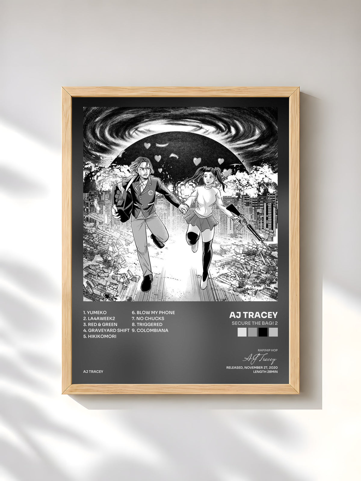 #bois Tableau de l'album Secure The Bag! 2 de AJ Tracey, cadre en bois brut, imprimé et encadré en France