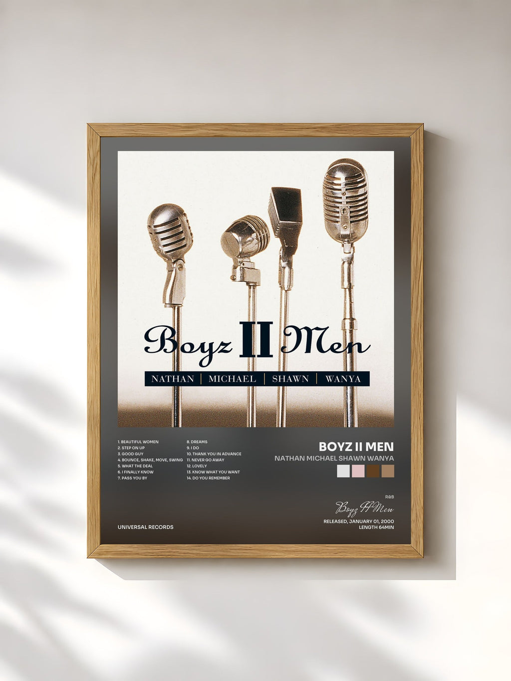 #bois Tableau de l'album Nathan Michael Shawn Wanya de Boyz II Men, cadre en bois brut, imprimé et encadré en France