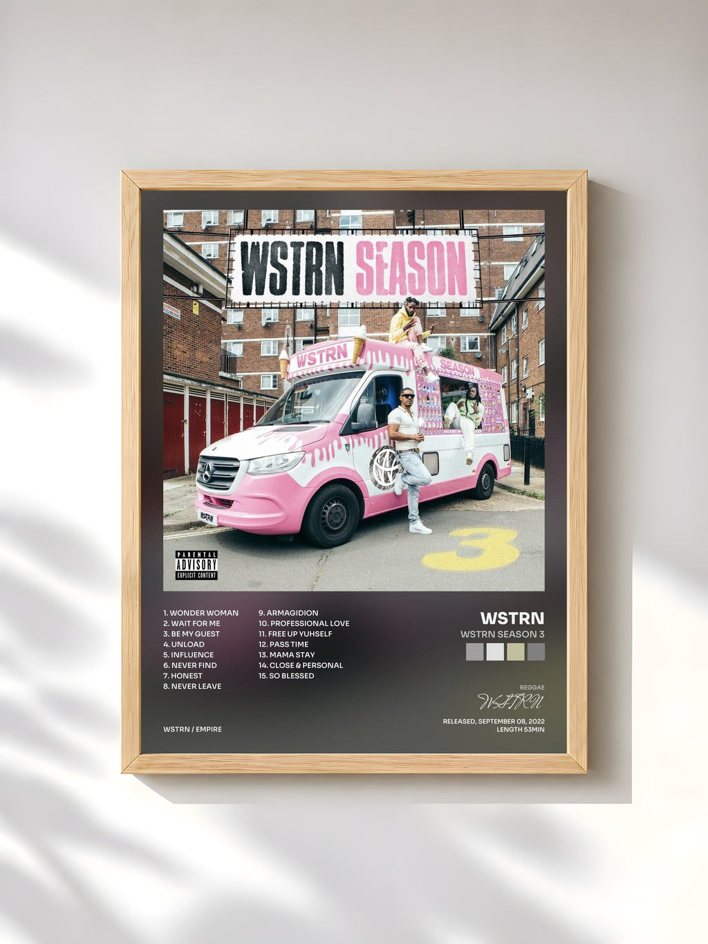 #bois Tableau de l'album WSTRN Season 3 de WSTRN, cadre en bois brut, imprimé et encadré en France