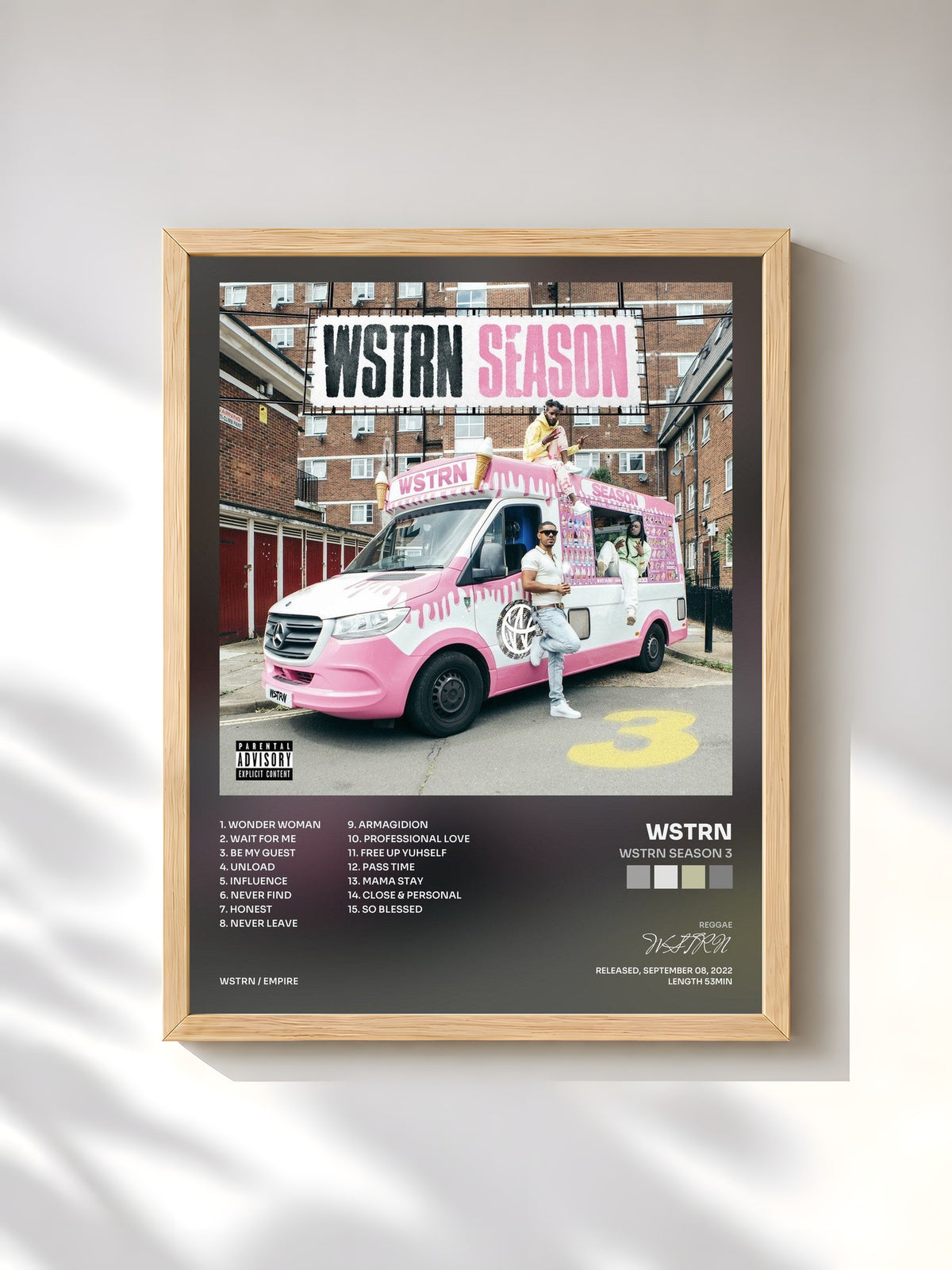 #bois Tableau de l'album WSTRN Season 3 de WSTRN, cadre en bois brut, imprimé et encadré en France