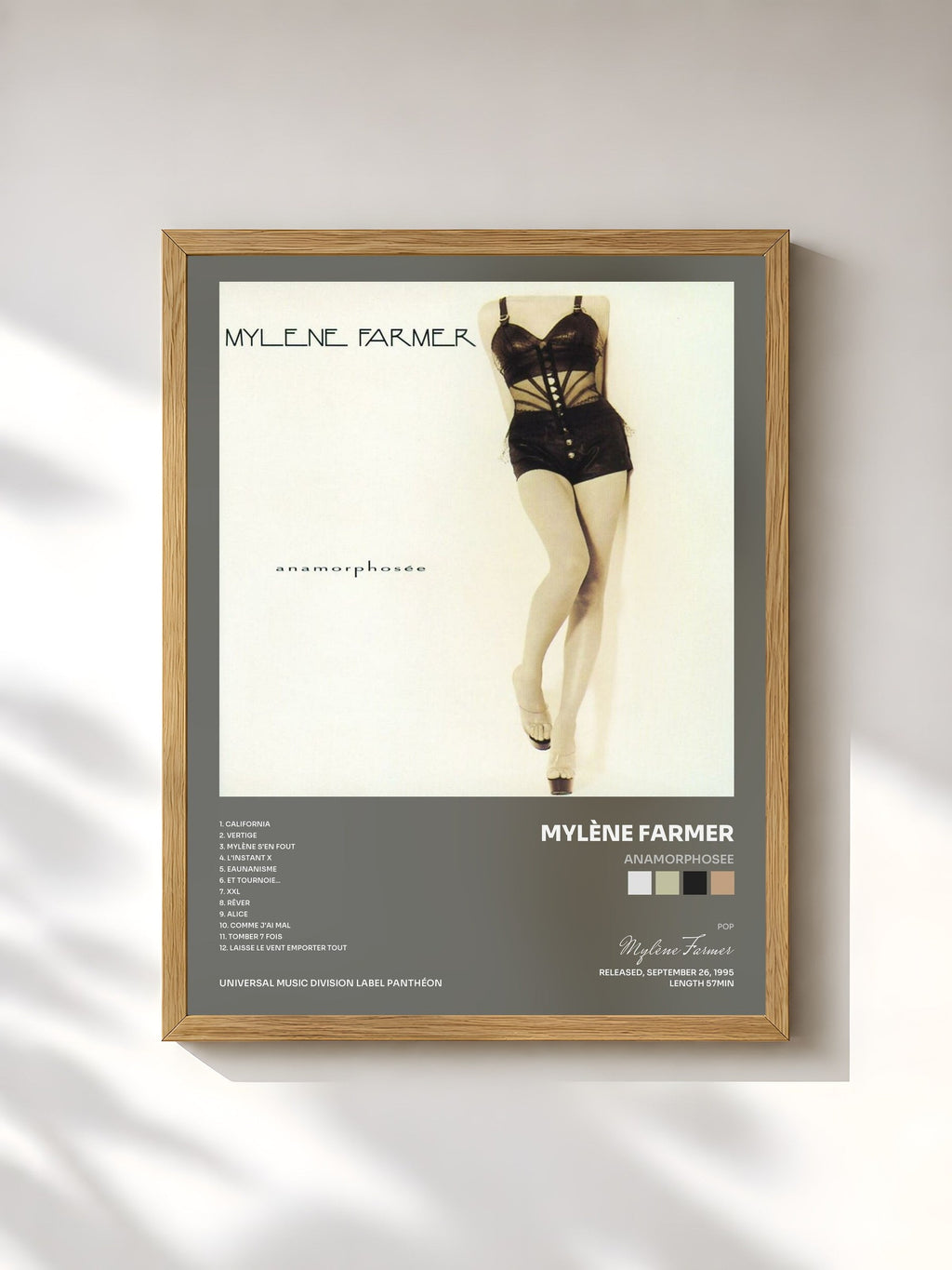 #bois Tableau de l'album Anamorphosee de Mylène Farmer, cadre en bois brut, imprimé et encadré en France