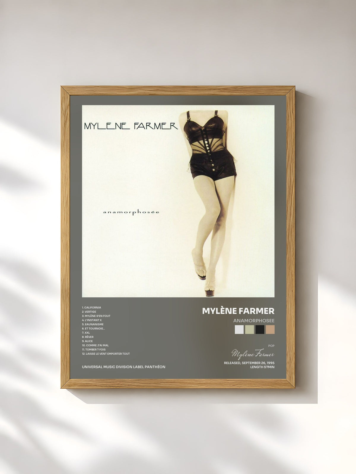 #bois Tableau de l'album Anamorphosee de Mylène Farmer, cadre en bois brut, imprimé et encadré en France