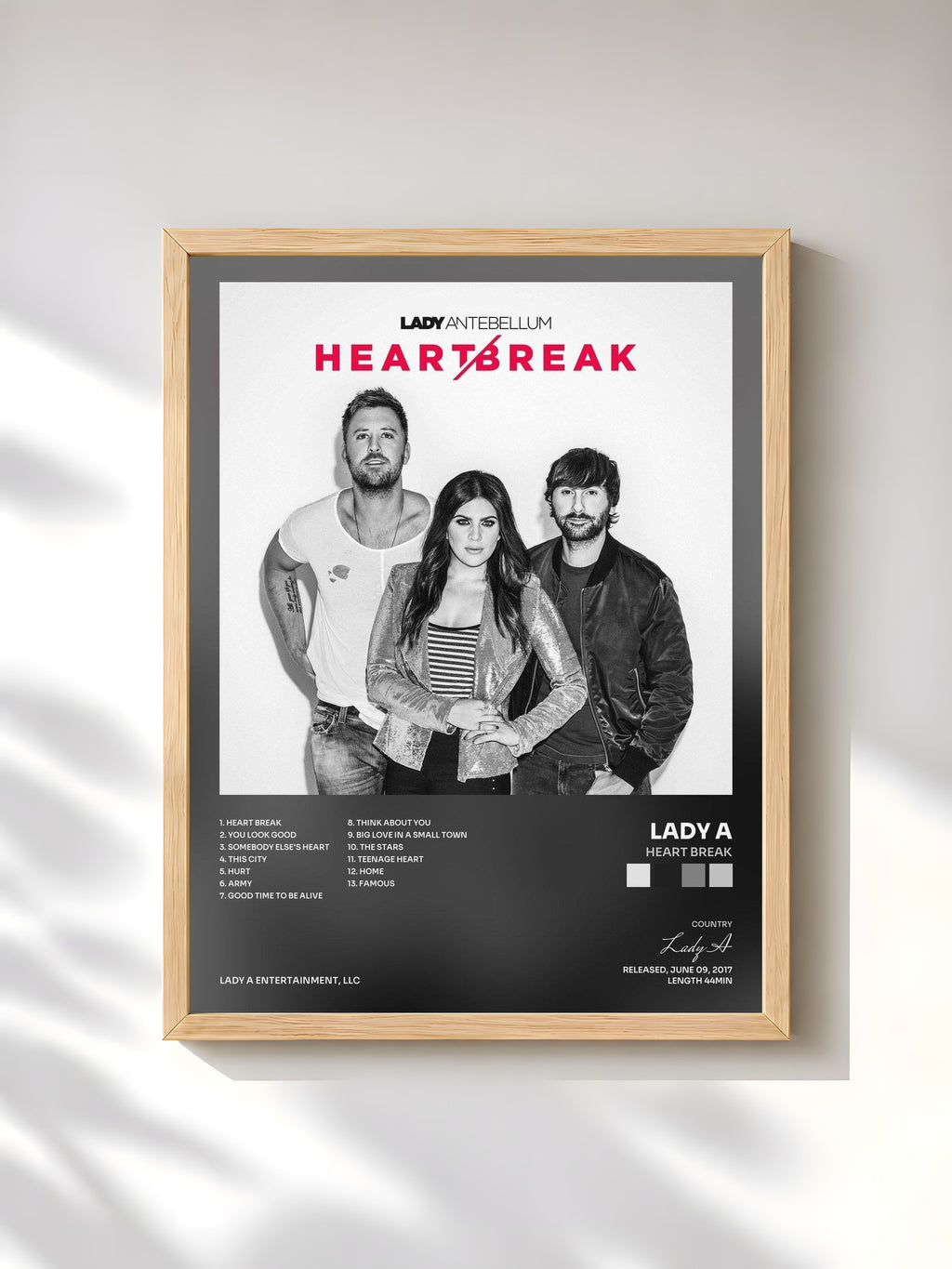 #bois Tableau de l'album Heart Break de Lady A, cadre en bois brut, imprimé et encadré en France